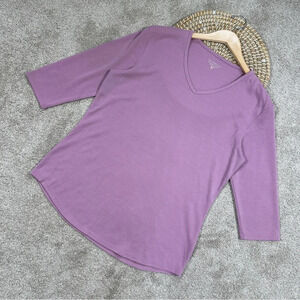 Seg’ments Women’s 3/4 Sleeve Basic/Essential Tencel V-Neck Shirt Textured Pink L